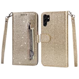 SKALO Samsung S25 Ultra Glitter Lynlås Flip Cover - Guld