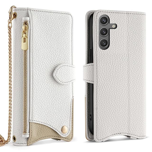 SKALO Samsung S25 Litchi Makeup Mirror Chain Flip Cover - Hvid