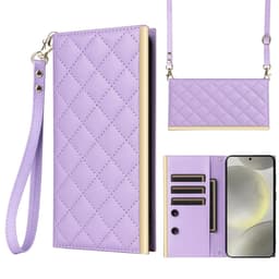 SKALO Samsung S25 Quiltet skulderrem med guldkant Flip Cover - Lilla