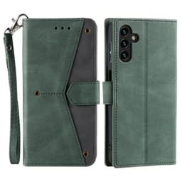 SKALO Samsung S25 Premium PU-læder Splicing Flip Cover - Grøn