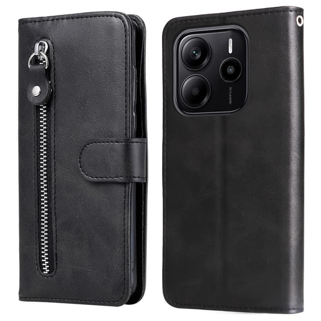 SKALO Xiaomi Redmi Note 14 4G Klassinen vetoketju Lompakkokotelo - Musta