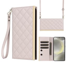 SKALO Samsung S25 Guldkant Quiltat Axelrem Plånboksfodral - Beige