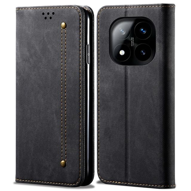SKALO Xiaomi Redmi Note 14 Pro+ 5G Jeans Lompakkokotelo - Musta