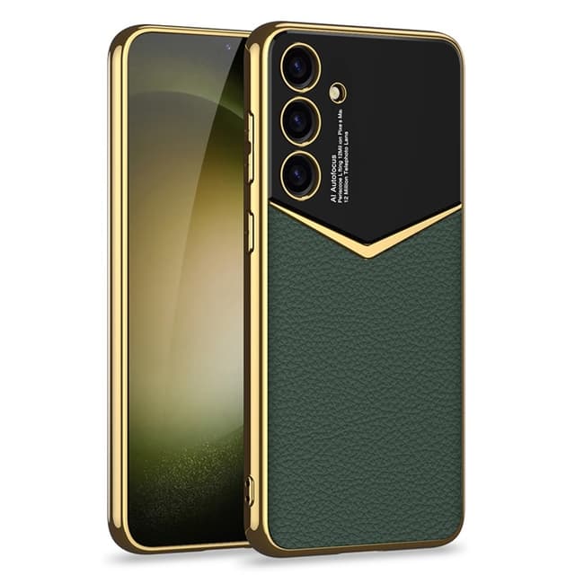 SKALO Samsung S25 GKK PU-Læder Guldkant Cover - Grøn