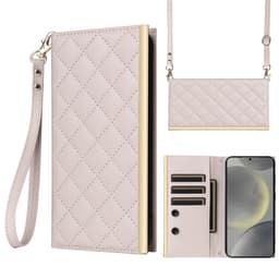 SKALO Samsung S25+ Guldkant Quiltat Axelrem Plånboksfodral - Beige