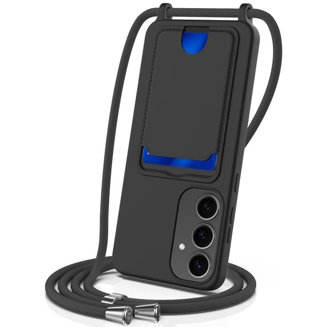 SKALO Samsung S25 Mobilhalskæde med kortholder Cover - Sort