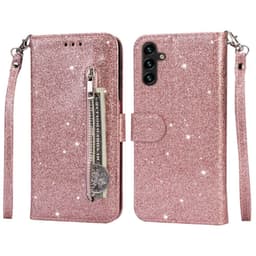 SKALO Samsung S25+ Glitter Vetoketju Lompakkokotelo - Ruusukulta