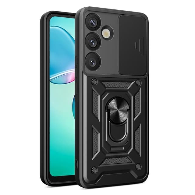 SKALO Samsung S25+ Armor Metallring Kameraslider Skal - Svart