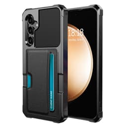 SKALO Samsung S25 Shockproof Läder Korthållare Skal - Svart