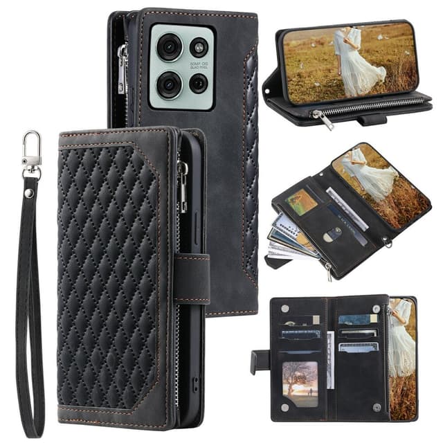 SKALO Motorola Moto G75 5G Style 005 Big Wallet Quiltat Plånboksfodral - Svart