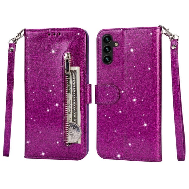 SKALO Samsung S25 Glitter Vetoketju Lompakkokotelo - Violetti