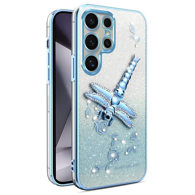 SKALO Samsung S25 Ultra KADEM Dragonfly Glitter Cover - Blå