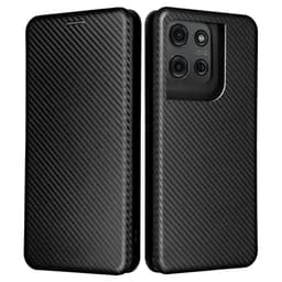 SKALO Motorola Moto G75 5G Carbon Fiber Lompakkokotelo - Musta