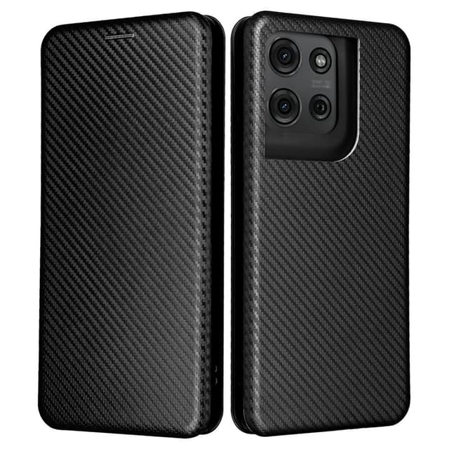 SKALO Motorola Moto G75 5G Carbon Fiber Lompakkokotelo - Musta