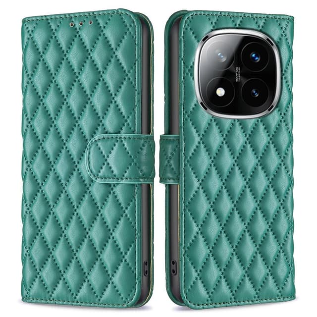 SKALO Xiaomi Redmi Note 14 Pro 5G BINFEN COLOR Quiltat Plånboksfodral - Grön