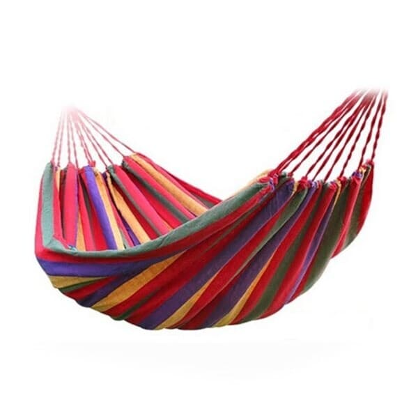 Hängmatta för 2 personer - röd / gul randig - 200 x 150 cm