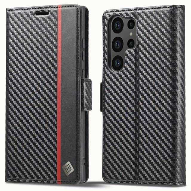 SKALO Samsung S25 Ultra LC.IMEEKE Carbon Fiber Flip Cover - Sort