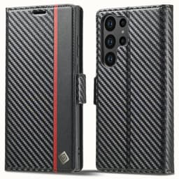 SKALO Samsung S25 Ultra LC.IMEEKE Carbon Fiber Lompakkokotelo - Musta