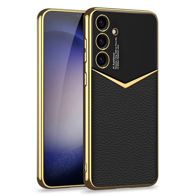 SKALO Samsung S25 GKK PU-Læder Guldkant Cover - Sort