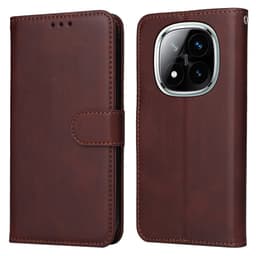 SKALO Xiaomi Redmi Note 14 Pro 5G PU-nahka Lompakkokotelo - Ruskea