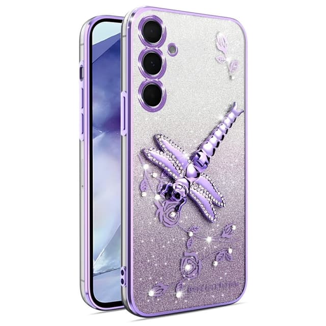 SKALO Samsung S25+ KADEM Dragonfly Glitter Skal - Lila