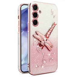 SKALO Samsung S25 KADEM Dragonfly Glitter Suojakuori - Pinkki