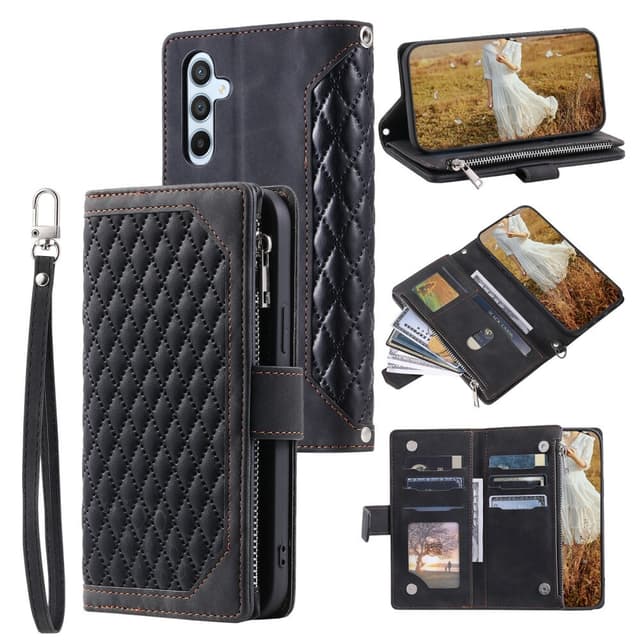 SKALO Samsung S25 Style 005 Big Wallet Quiltat Lompakkokotelo - Musta