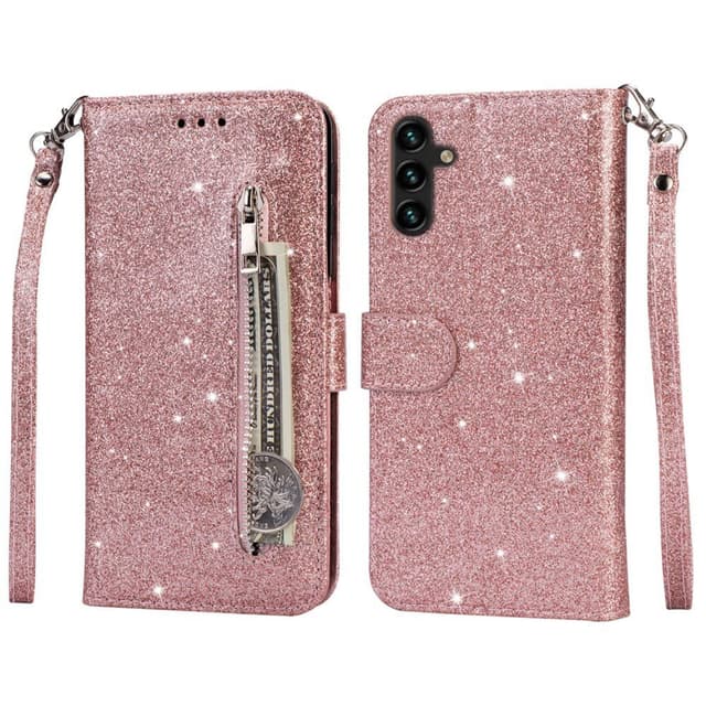 SKALO Samsung S25 Glitter Vetoketju Lompakkokotelo - Ruusukulta