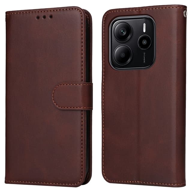 SKALO Xiaomi Redmi Note 14 4G PU-læder Flip Cover - Brun
