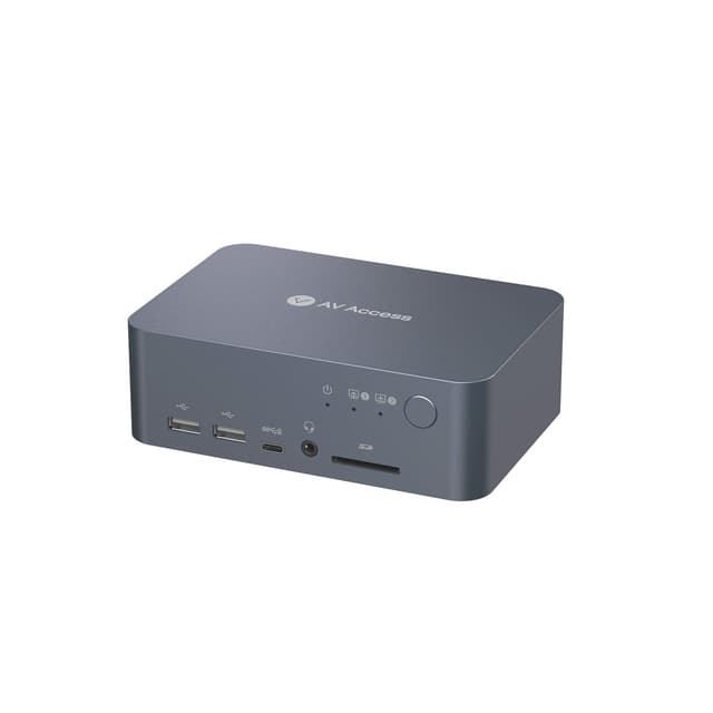 AV Access iDock C10 Dockingstation og KVM-switch 2 til 2 USB-C & DP+HDMI til HDMI, 4K60Hz, 5x USB-A, 1x USB-C PD 60W, 3,5 mm AUX, SD-kortslot og Toslink