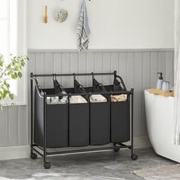 Tvättkorgar på hjul med 4 avtagbara påsar och stor kapacitet