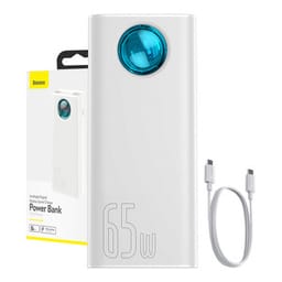 Powerbank Baseus Amblight 30000mAh, 4xUSB, USB-C, 65W (valkoinen)