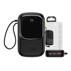 Powerbank Baseus Qpow PRO med Lightning-kabel, USB-C-port og USB 20000mAh, 20W (svart)