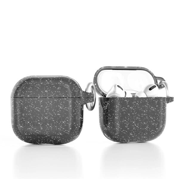 Glitrende beskyttelsesveske for AirPods 4 med metallklips - Svart