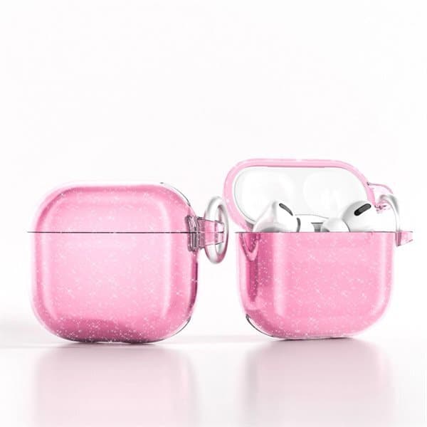 Glittrigt skyddsfodral till AirPods 4 med metallklämma - Rosa