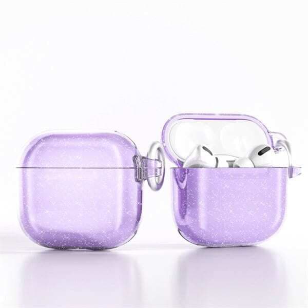 Glitrende beskyttelsesveske for AirPods 4 med metallklips - Lilla