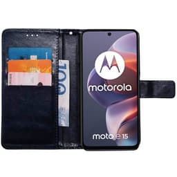 Lompakkokotelo 3-kortti Motorola Moto E15 - Tummansininen