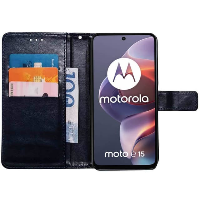 Lompakkokotelo 3-kortti Motorola Moto E15 - Tummansininen