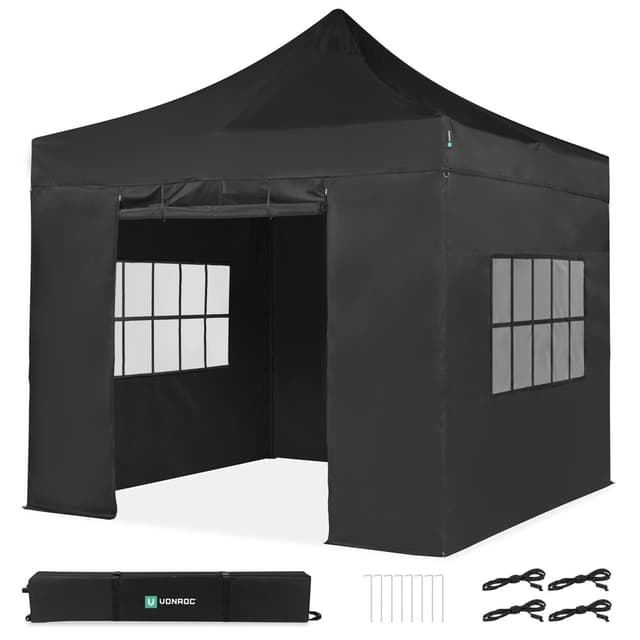 VONROC Partytält 3x3 m – Snabbmonterat Easy-Up | Inkl. 4 sidoväggar, UV-skydd 50+, Vattentätt & Fällbart | Svart