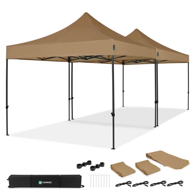 VONROC Partytält 6x3 m – Easy-Up Set med 2x Tält & 1x Kopplingskit – Snabbmontering & Stabil Konstruktion – Beige