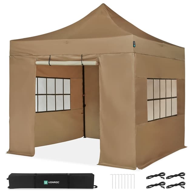 VONROC Easy-Up Party Telt - 3x3 m | Sæt inkl. sidevægge - Beige
