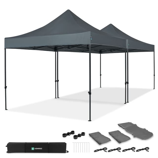 VONROC Partytält 6x3 m – Easy-Up Set med 2x Tält & 1x Kopplingskit – Snabbmontering & Stabil Konstruktion – Grå