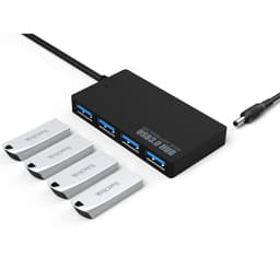NÖRDIC-virtalähde 4-porttinen hub USB 3.0 5Gbps 25cm kaapeli alumiinimusta virtalähteellä