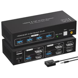 NÖRDIC KVM-svitsj 2 til 2 DisplayPort & HDMI, 8K60Hz/4K120Hz, 4x USB-A