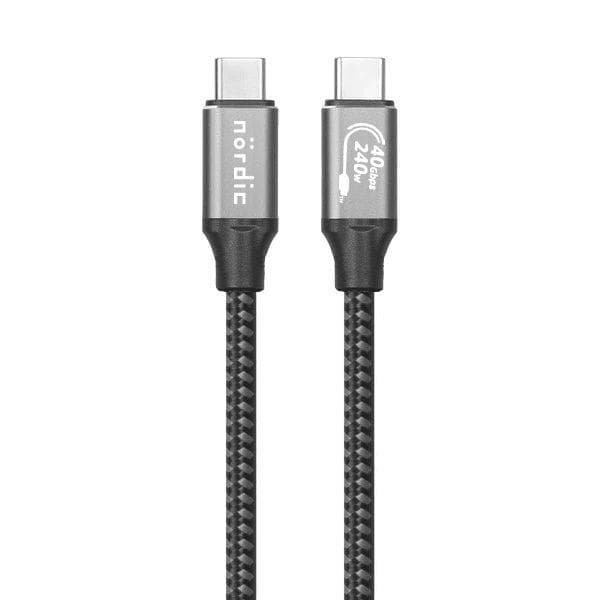 NÖRDIC 50cm USB4 USB-C till C nylonflätad kabel PD3.1 med 240W snabbladdning 40G 8K60Hz 4K120Hz 5K60Hz 2x4K60Hz Emarker kompatibel Thunderbolt 4 och 3