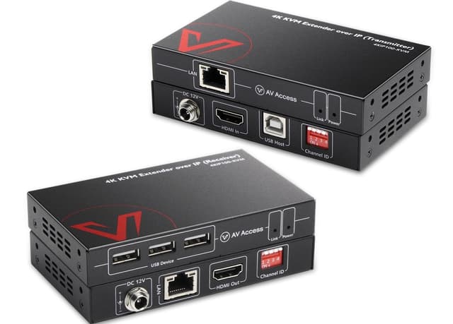 AV Access 4KIP100-KVM 4K KVM-forlenger over TCP/IP Ethernet opptil 120 m, UHD 4K @ 30Hz 1080P@120Hz, 16 sett DIP-brytere, EDID-funksjon