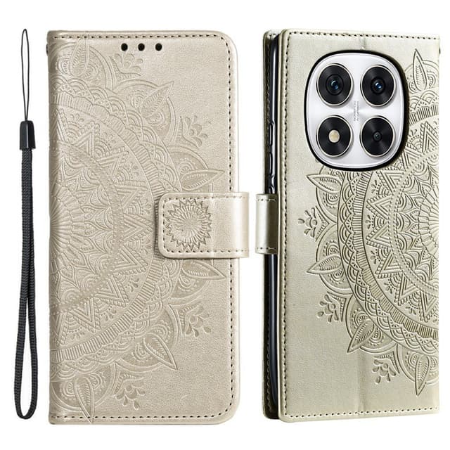 SKALO Xiaomi Redmi Note 14 Pro+ 5G Mandala Lompakkokotelo - Kulta