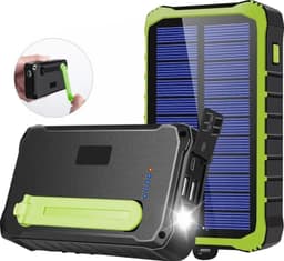 Denver 10000mAh solcelle-powerbank med håndsveiv (sort/grønn)