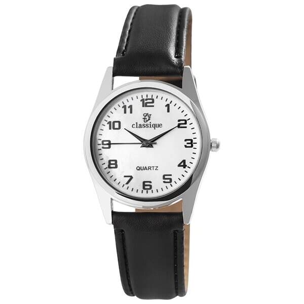 Classique herrklocka med armband i konstläder - Svart band / Vitt Ur