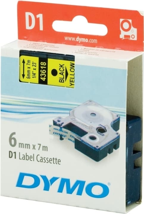 DYMO D1, markeringstape, 6 mm, sort tekst på gul tape, 7 m